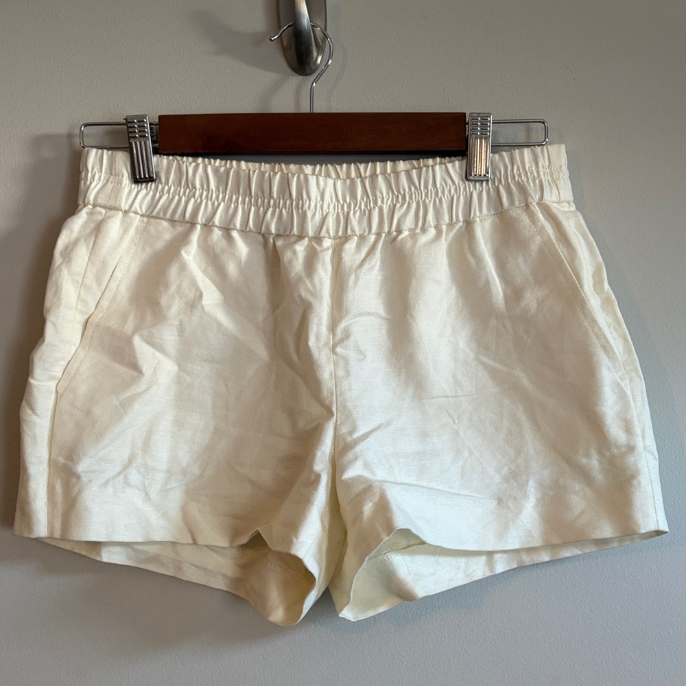 J. Crew High Waist Linen Cream Shorts